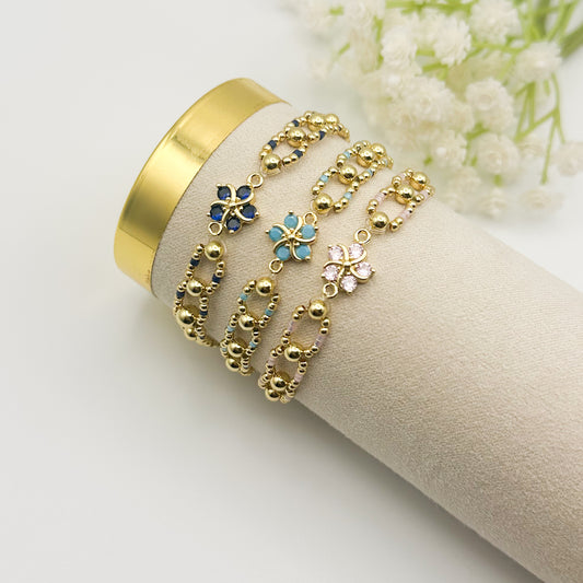 Hibiscus Flower Bracelet| 18k gold filled with pink, navy or blue and bracelets | stretch bracelet | tiny bead bracelet | beaded circle |