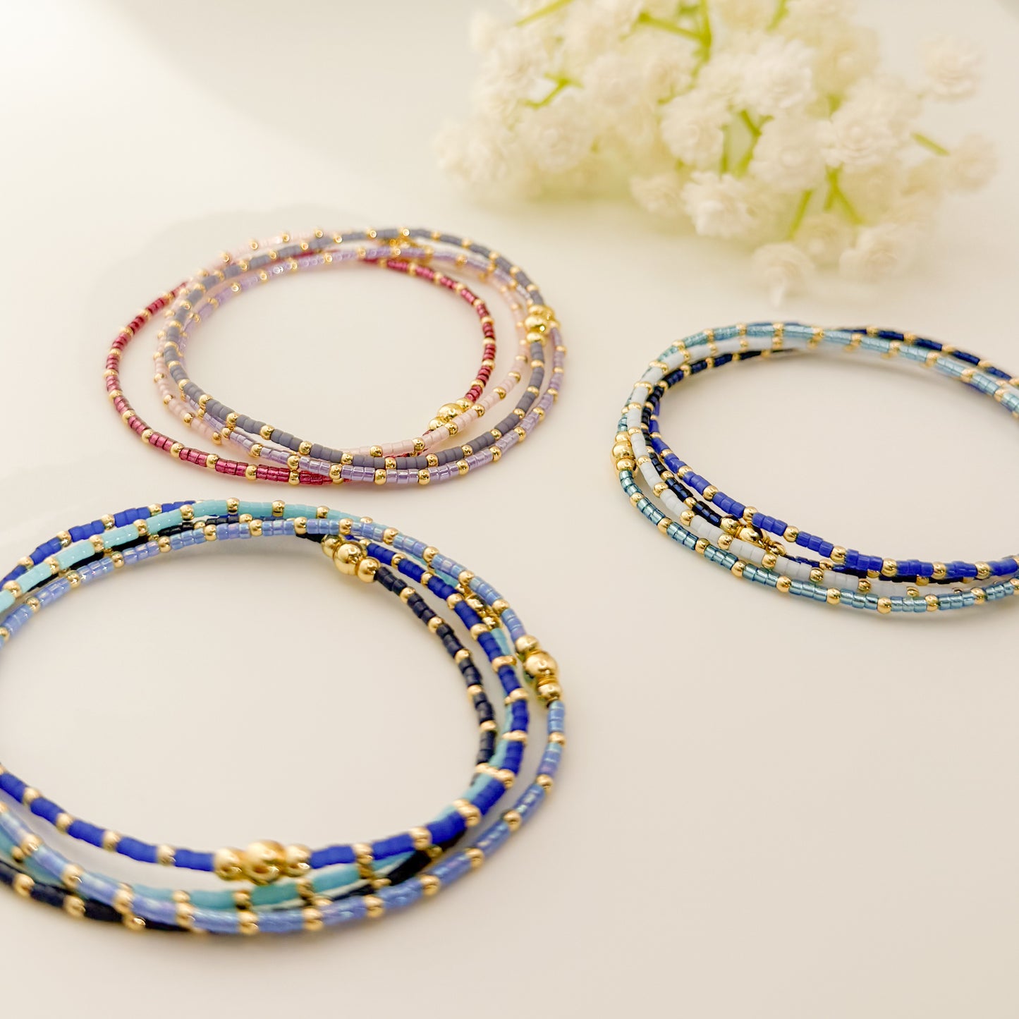 Summer seed bead stacking bracelet | 18k gold filled with colorful tiny beads | beaded stretch bracelet | seed bead | stackable stretch
