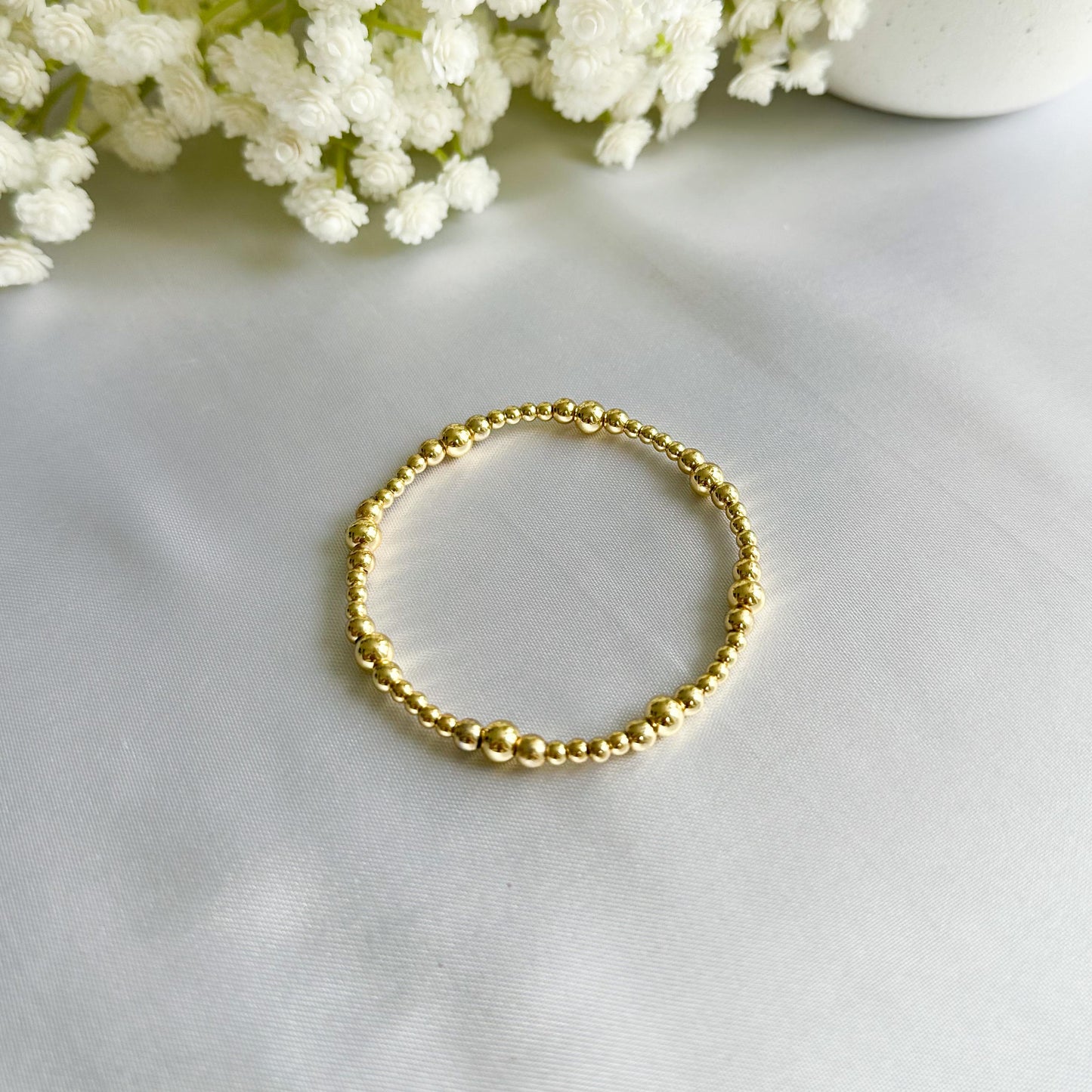 Floral pink and gold bead bracelet | 18k gold filled beads with pink floral bead bracelets