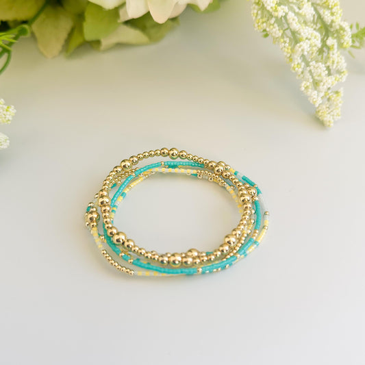 Beachy | 18k gold filled with teal and yellow  bracelet stack