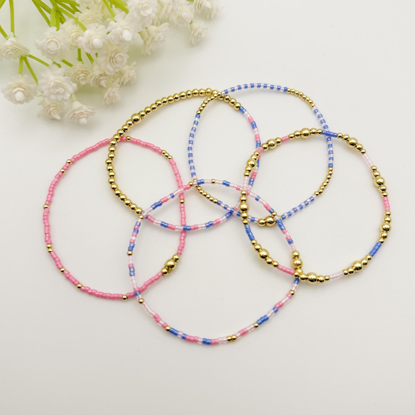 Cotton Candy | 18k gold filled with pink and indigo bracelet stack