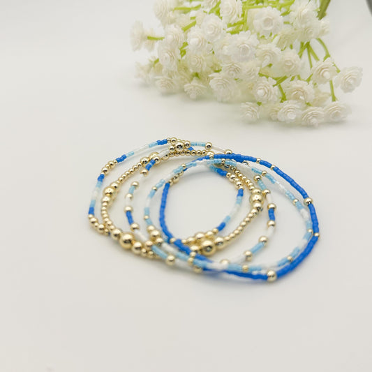 Waves | 14k gold filled with white and blue bracelet stack
