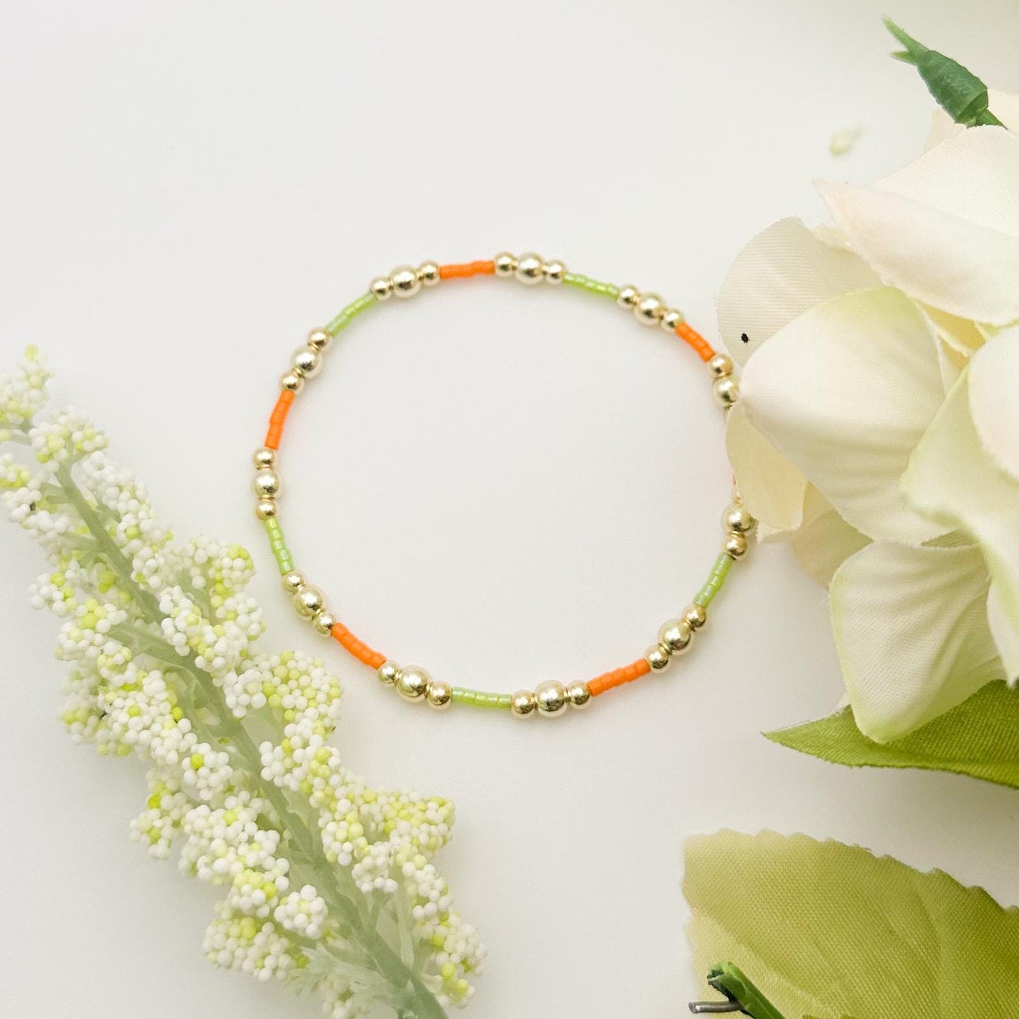 Vacay fun | 14k gold filled with green, blue and orange bracelet stack