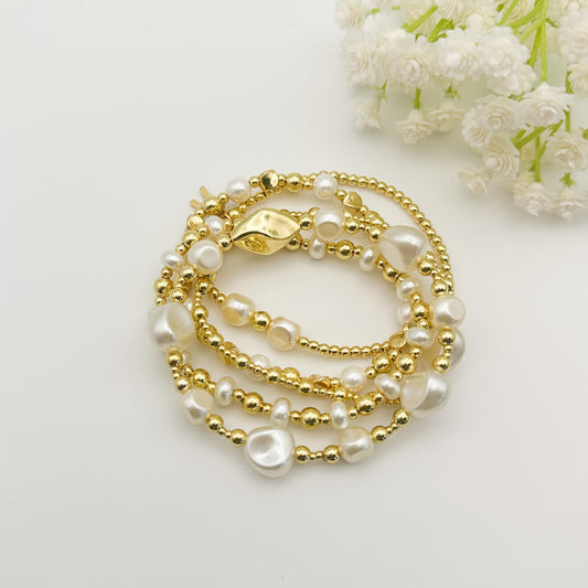 Chunky gold and pearl bracelets | 18k gold filled with pearls and bracelet stack | Gift set