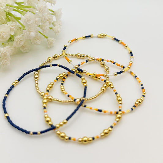 Sunkissed | 18k Gold Filled Seed Bead Bracelet Stack: Navy, Orange & Yellow