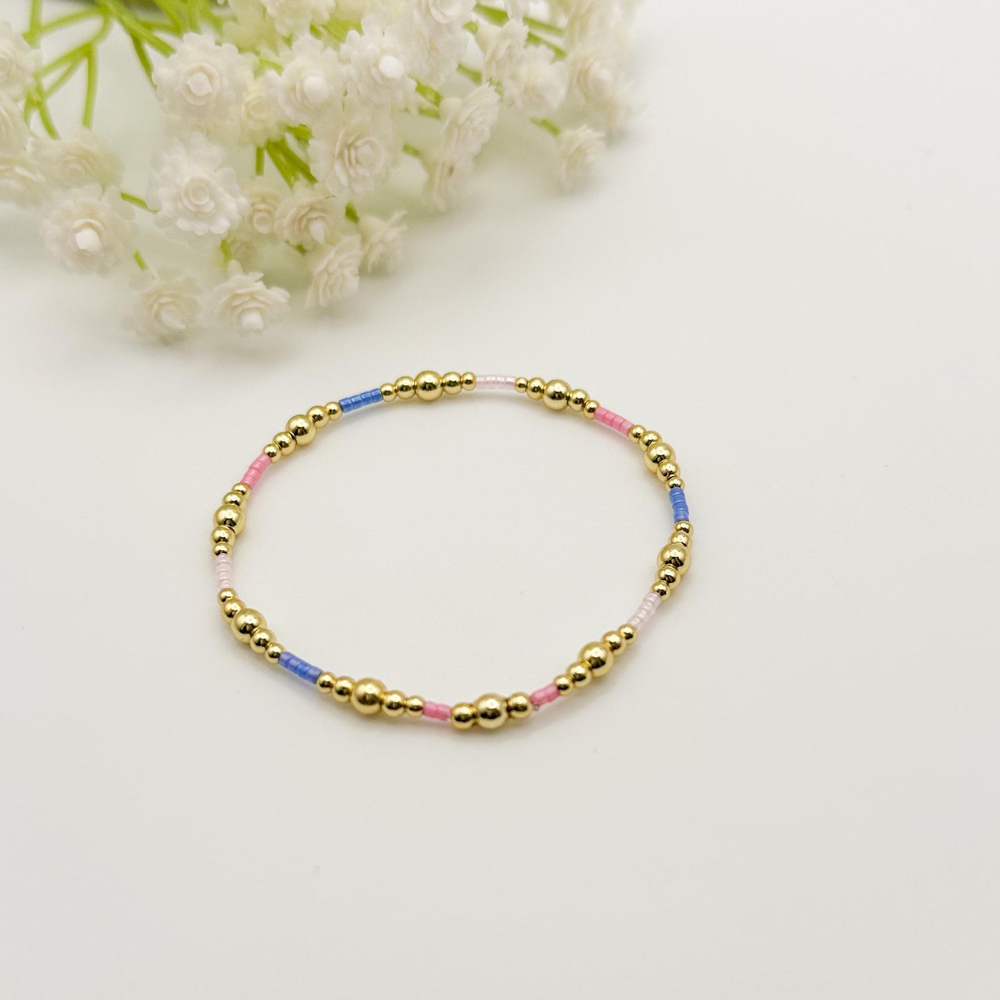 Cotton Candy | 18k gold filled with pink and indigo bracelet stack