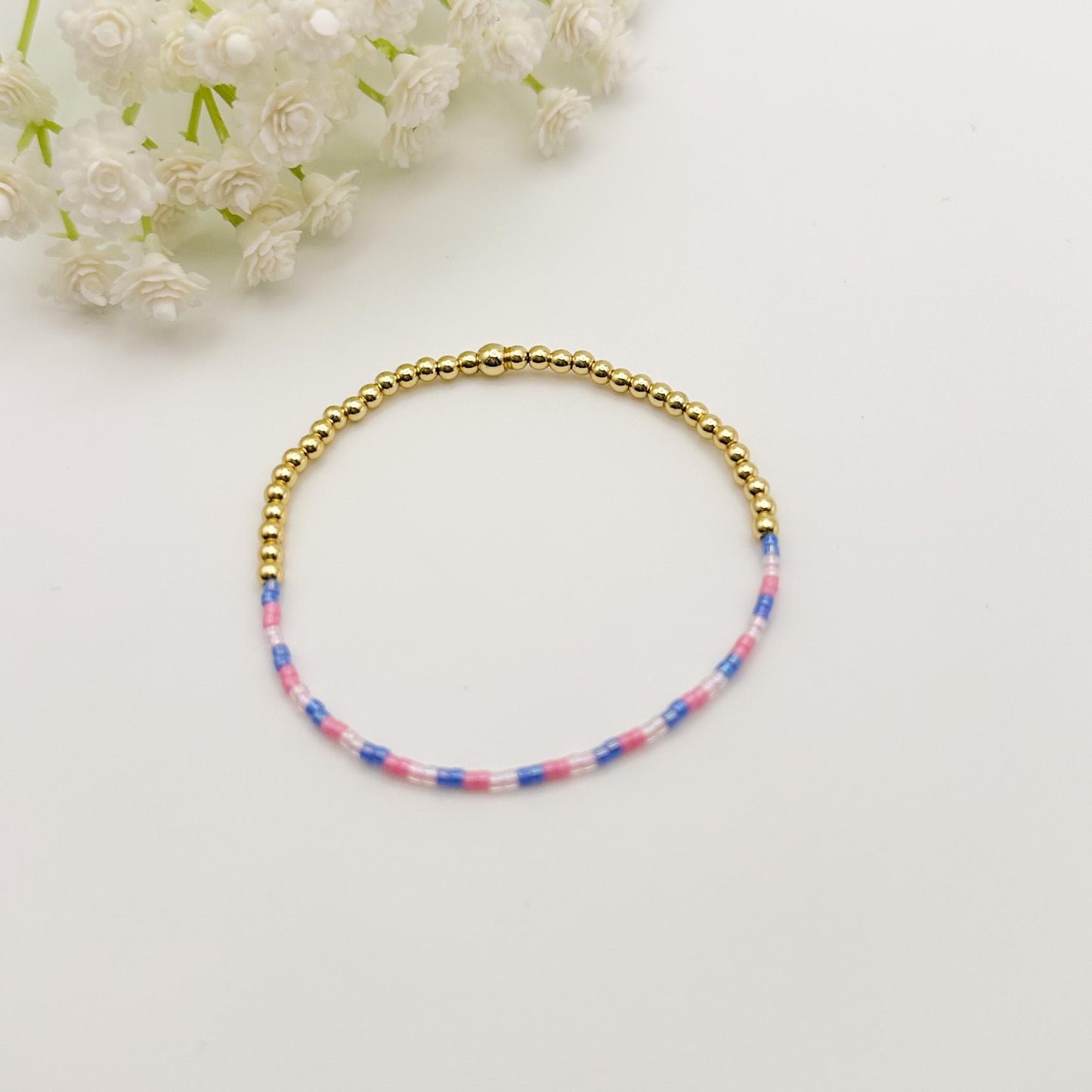 Cotton Candy | 18k gold filled with pink and indigo bracelet stack