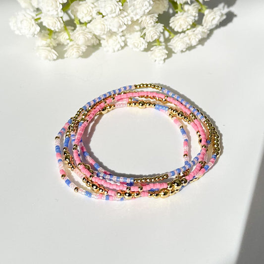 Cotton Candy | 18k gold filled with pink and indigo bracelet stack