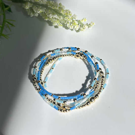 Waves | 14k gold filled with white and blue bracelet stack
