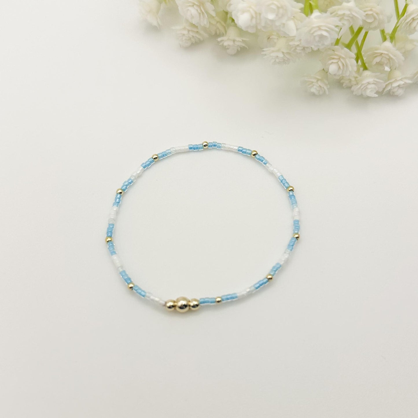 Waves | 14k gold filled with white and blue bracelet stack