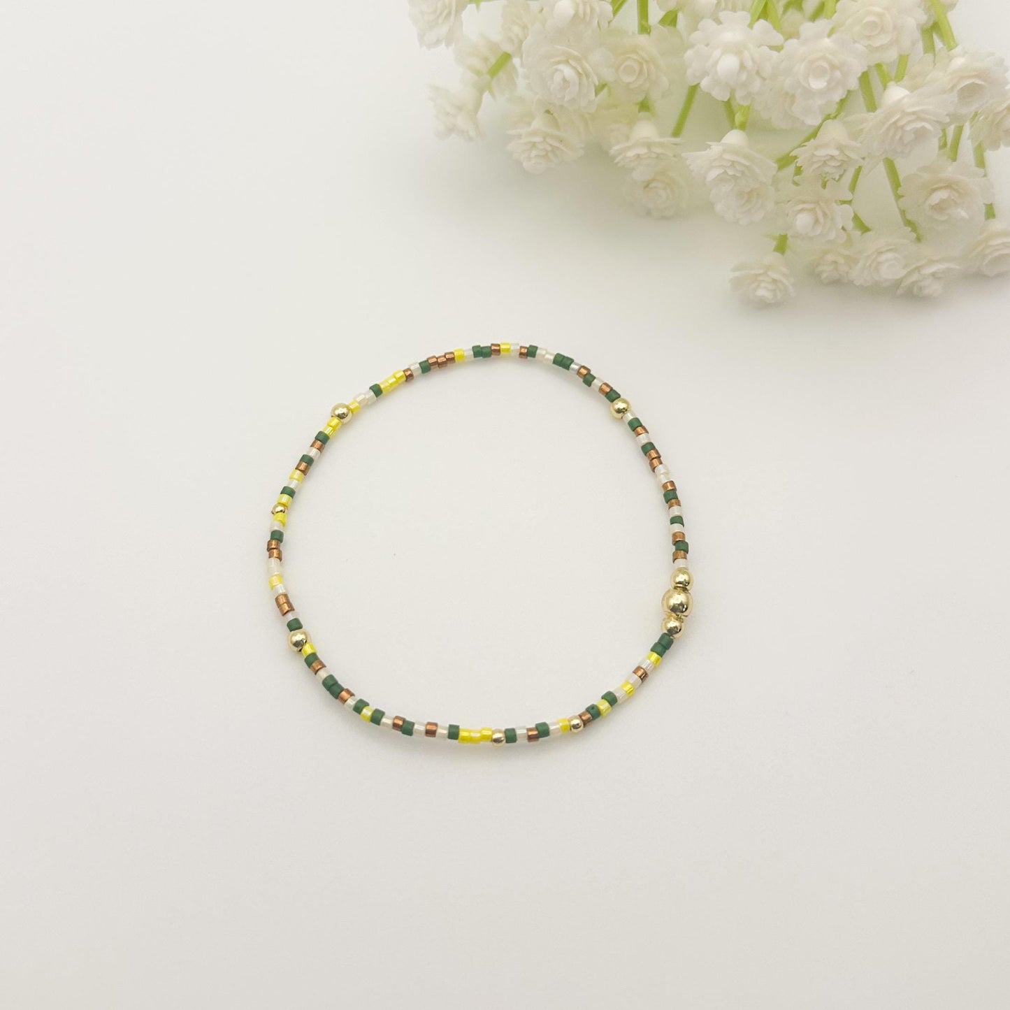 Nature | 18k gold filled with green, yellow and brown bracelet stack
