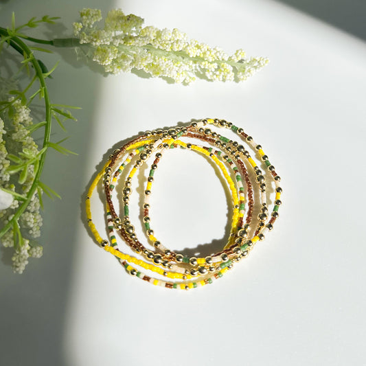 Nature | 18k gold filled with green, yellow and brown bracelet stack