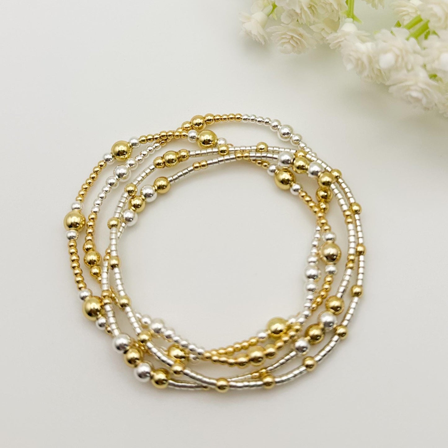 Mixed Metals | 18k gold filled with sterling silver and silver seed beads