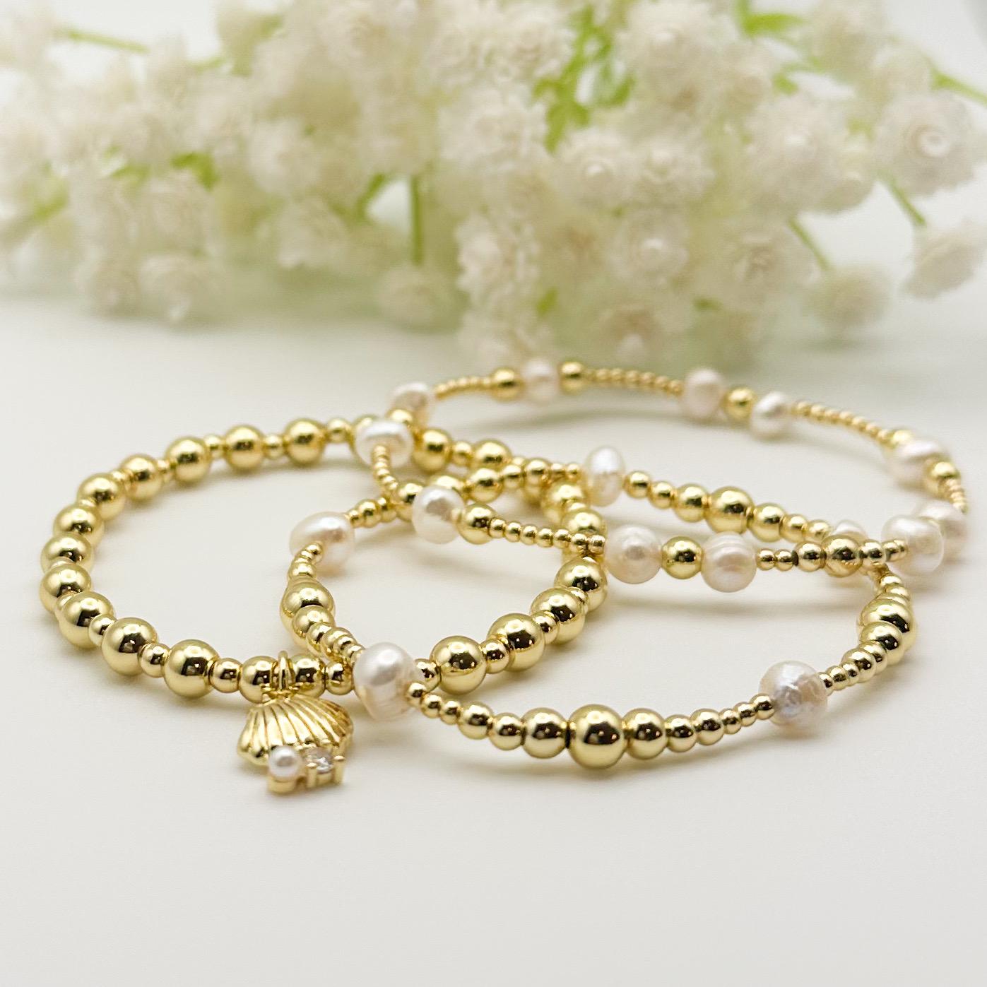 Gold Beaded Cultured Pearl Bracelet Set