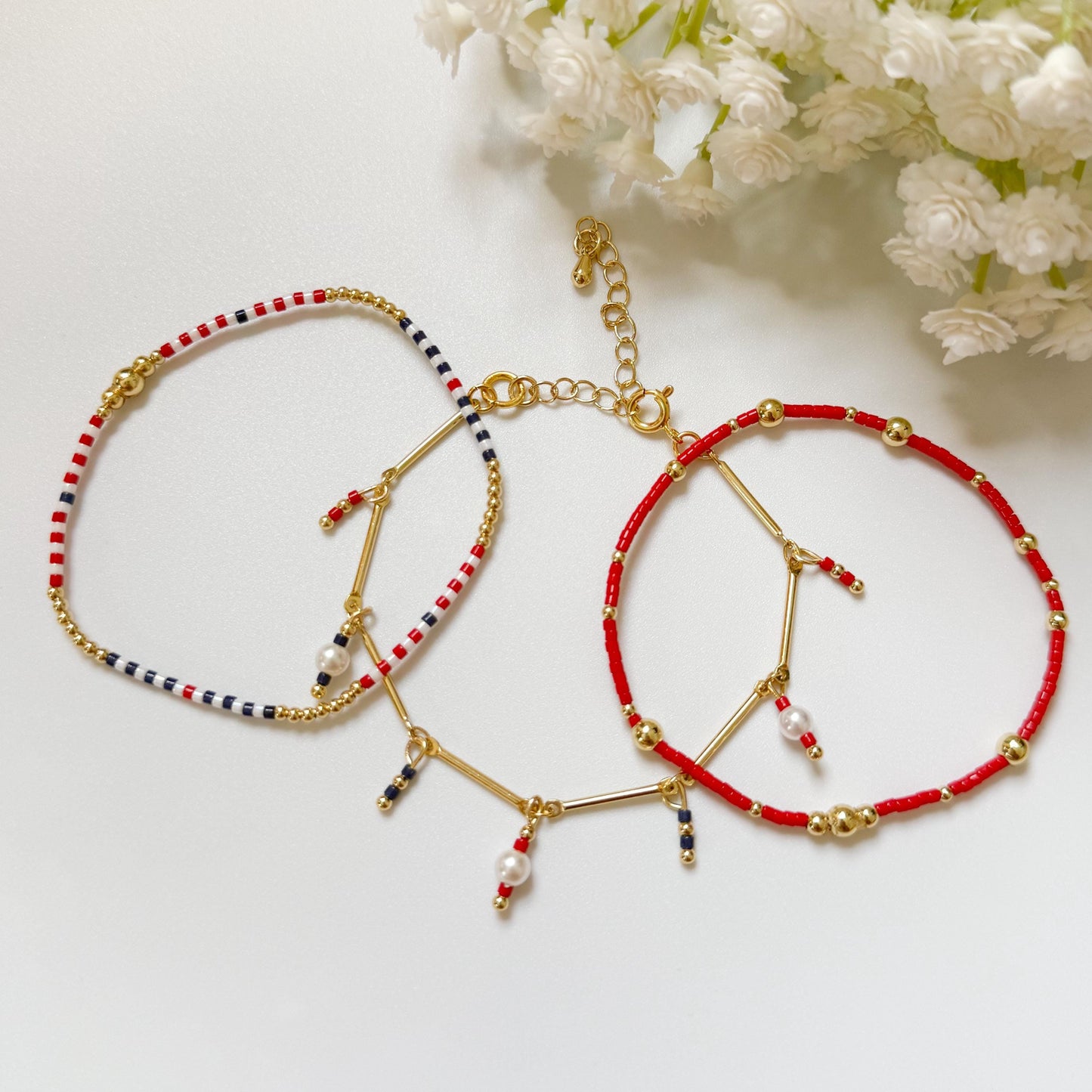 USA | 4th of July bracelets | Red, White and Blue bracelets | beaded bracelets | 18k gold filled | charm bracelet | patriotic bracelets
