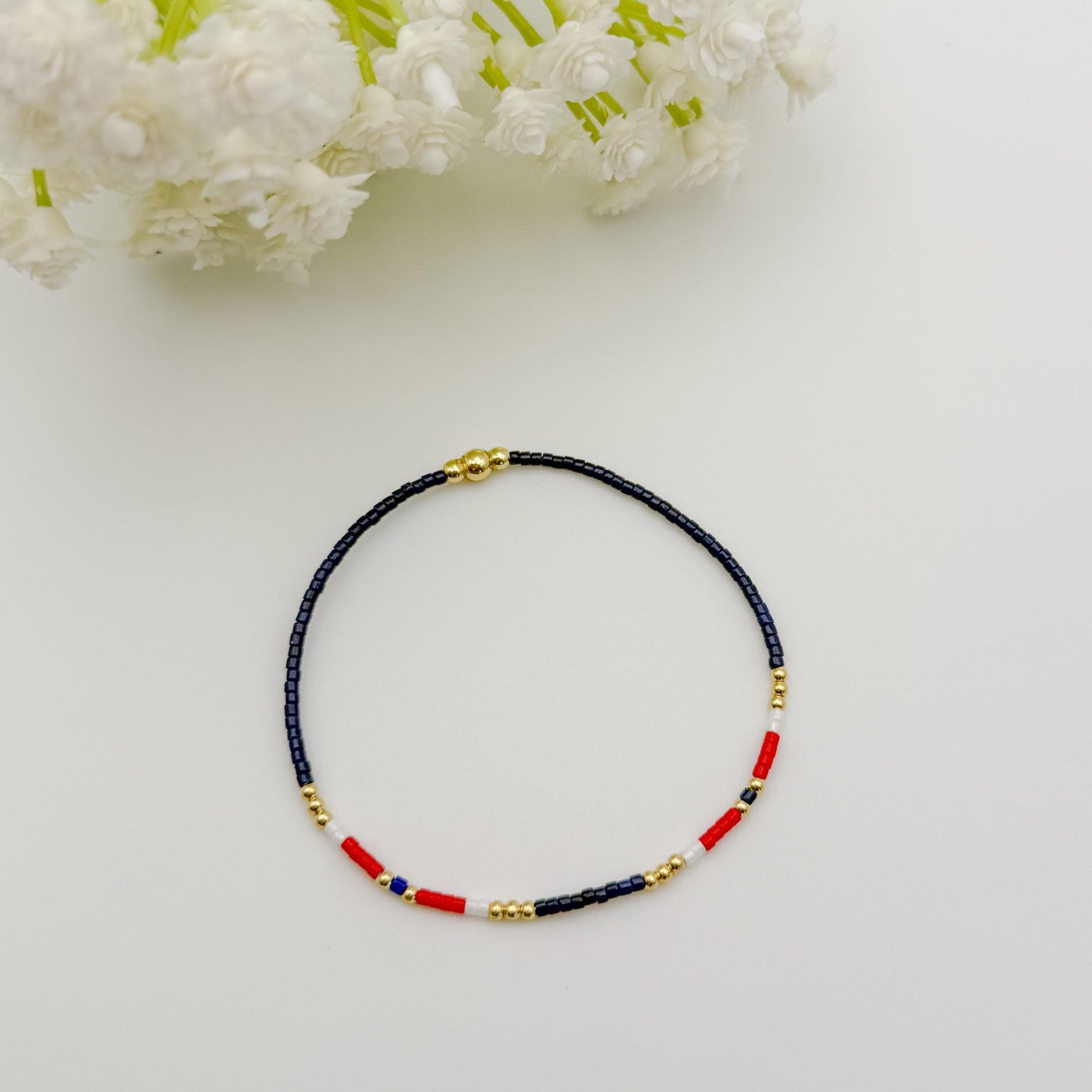 Red, White and Navy Blue bracelets | beaded bracelets | 4th of July bracelets | 18k gold filled | stretch bracelets | patriotic bracelets