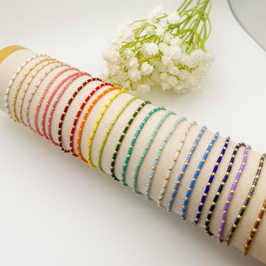 Summer seed bead stacking bracelet | 18k gold filled with colorful tiny beads