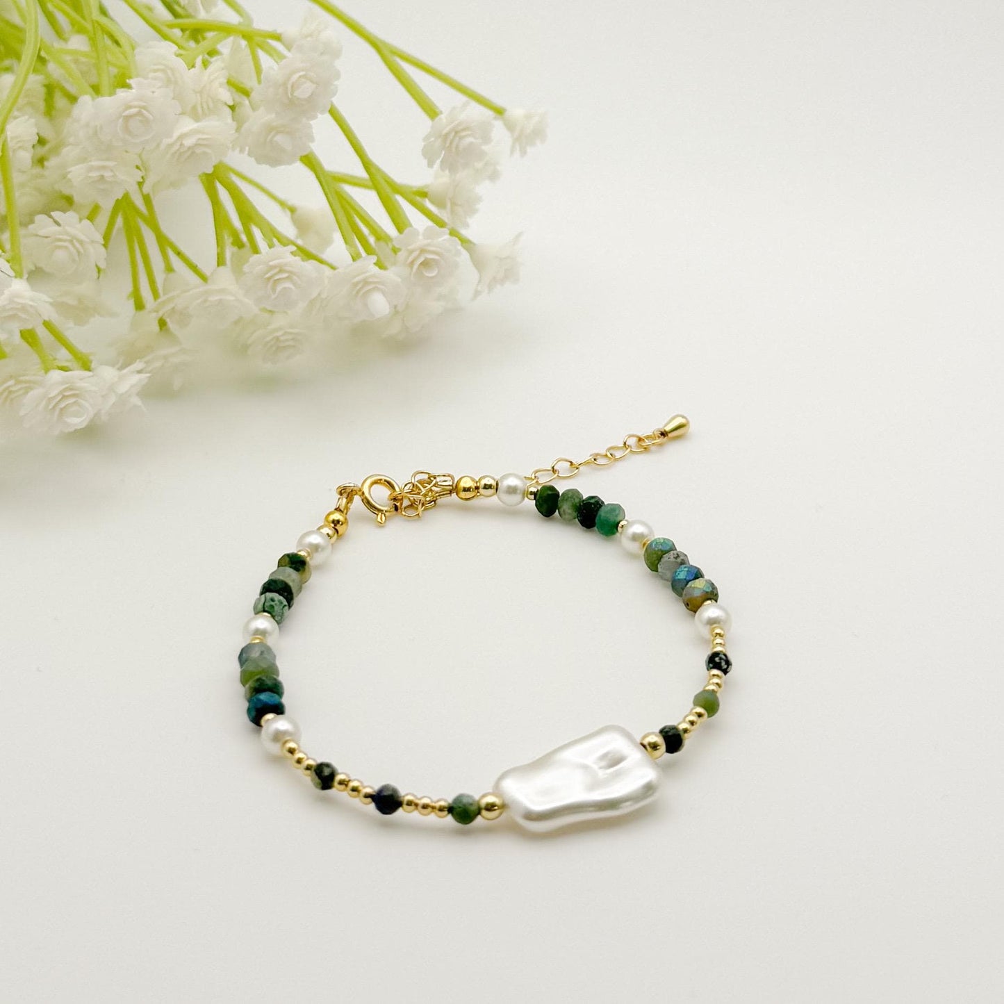Gemstone and Pearl Bracelet | 18k gold filled Bracelet | Chunky gemstone | Pearl Bracelet | Summee jewelry | gifts | stone bracelet