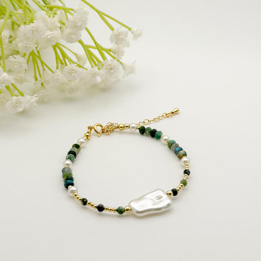 Gemstone and Pearl Bracelet | 18k gold filled Bracelet | Chunky gemstone | Pearl Bracelet | Summee jewelry | gifts | stone bracelet