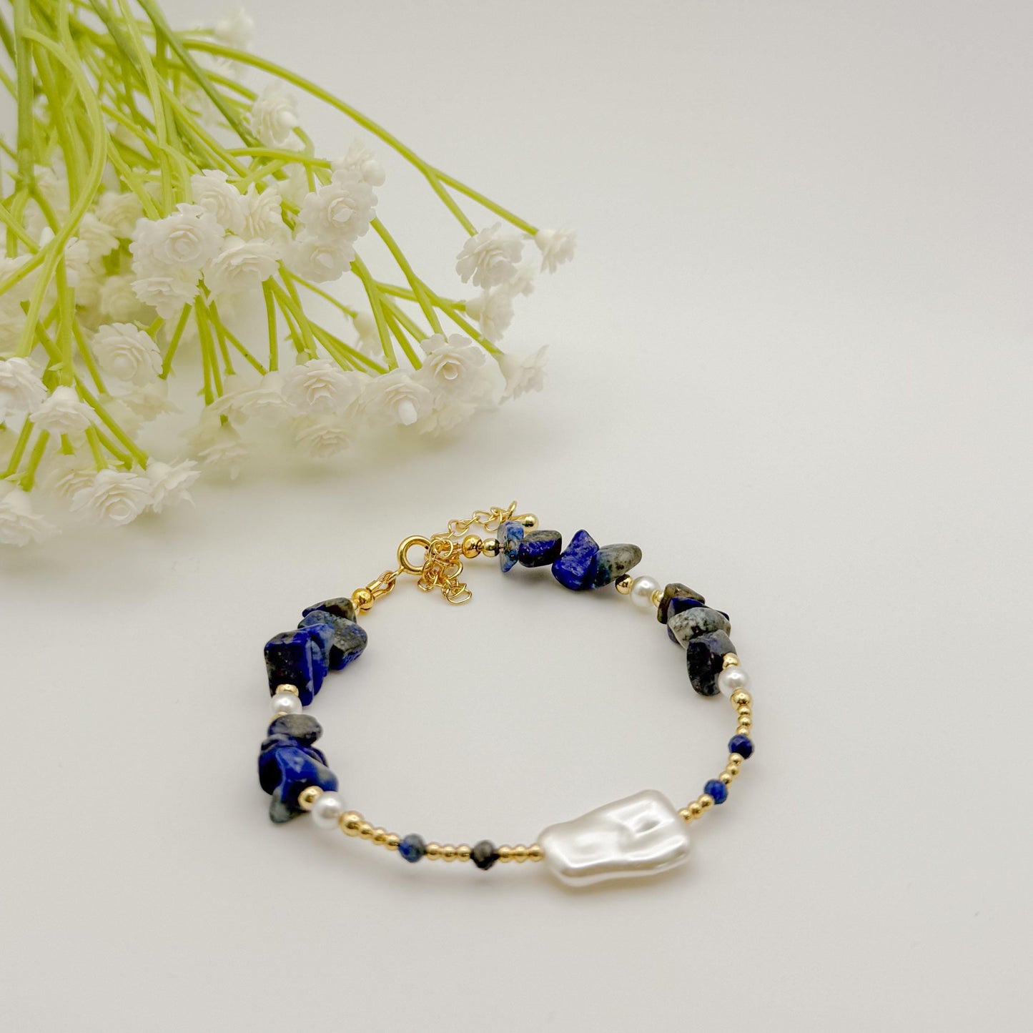 Gemstone and Pearl Bracelet | 18k gold filled Bracelet | Chunky gemstone | Pearl Bracelet | Summee jewelry | gifts | stone bracelet