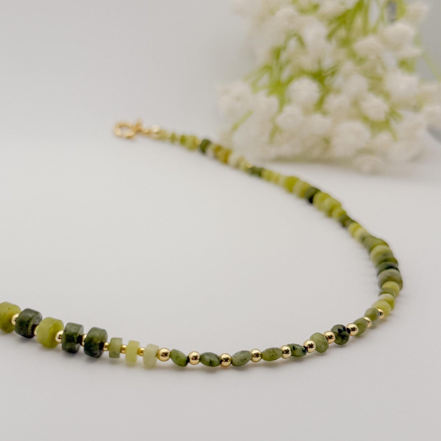 Jade Stone Beaded Necklace | 18k gold filled | Chunky gemstone necklace | beaded necklace | Summer jewelry | gifts | stone | green beads