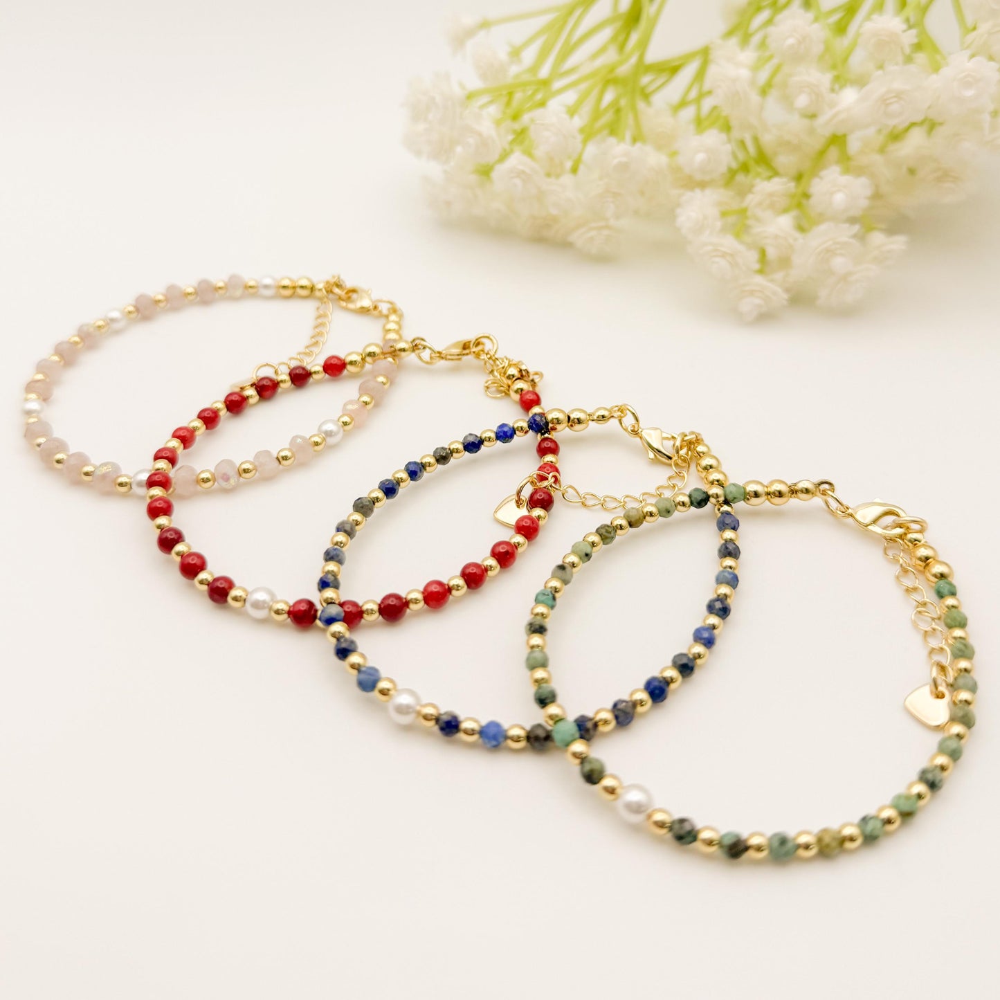 Dainty Gemstone Bracelet | 18k gold filled Bracelet | gemstone with pearl | Pearl Bracelet | Summer jewelry | gifts | stone bracelet