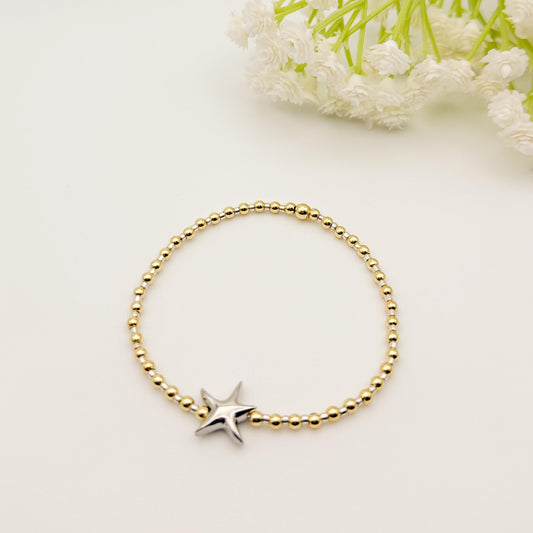 Starfish Mixed Metals Beaded Bracelet | 18k gold filled beads with silver seed beads | beaded stretch bracelet | bracelet set | tiny beads