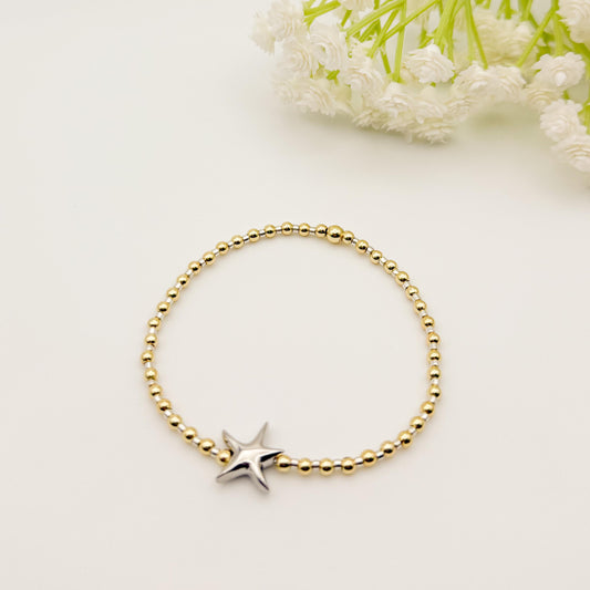 Starfish Mixed Metals Beaded Bracelet | 18k gold filled beads with silver seed beads | beaded stretch bracelet | bracelet set | tiny beads