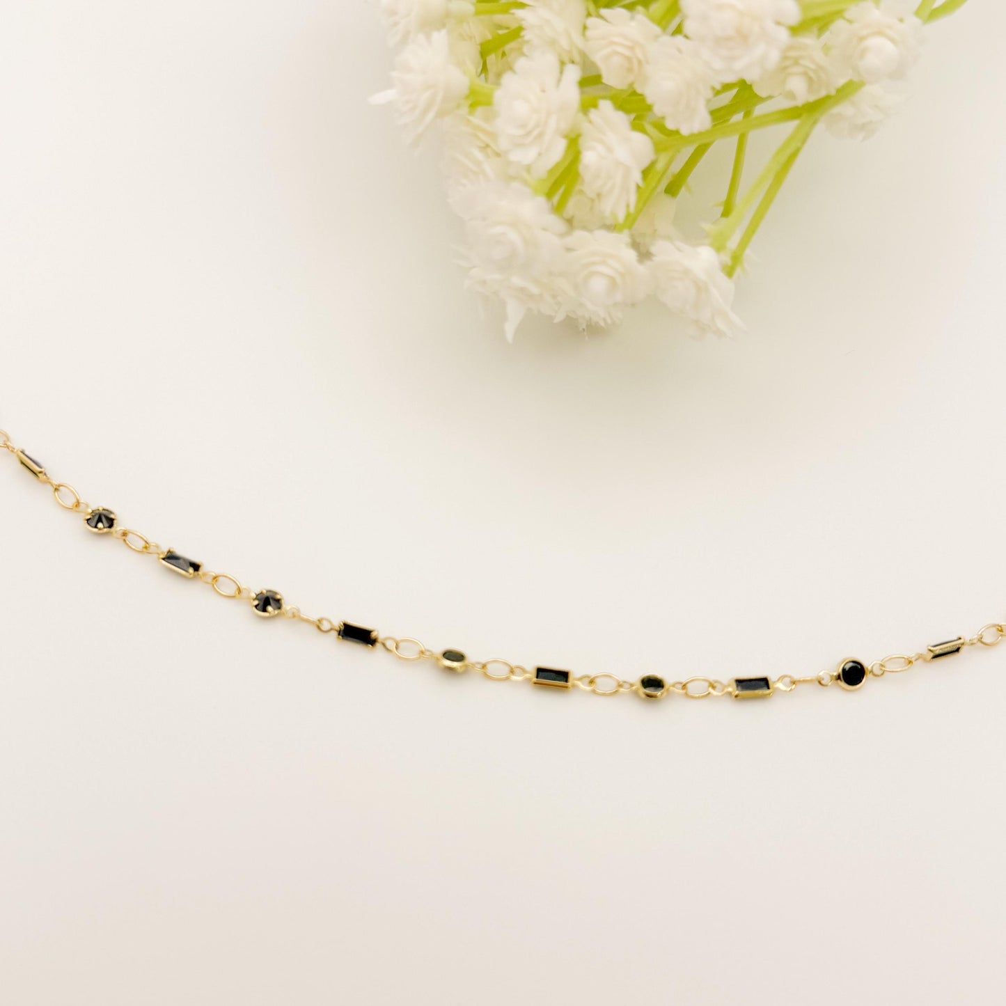 Dainty Black Stone Bracelet | 18k Gold Filled Chain, Summer Jewelry