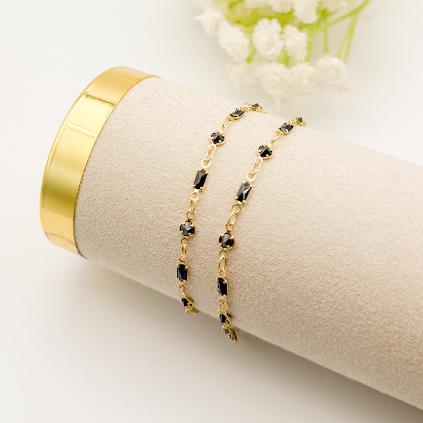 Black Stone Chain Bracelet | 18k gold filled Bracelet | gold chain with black gemstone | Dainty Bracelet | summer jewelry | gift for her