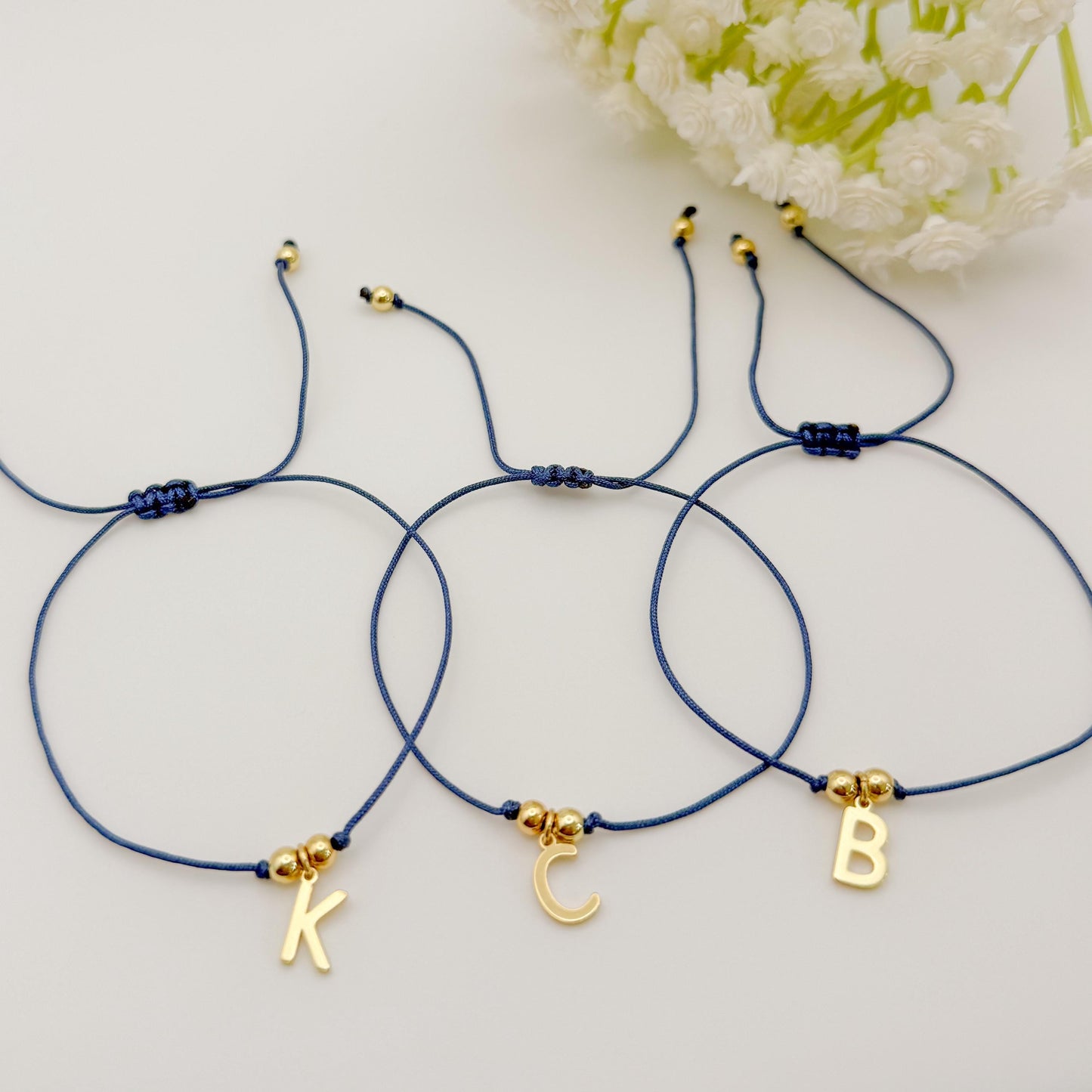 Initial Charm Cord Bracelet | 18k Gold Filled Beads, Adjustable