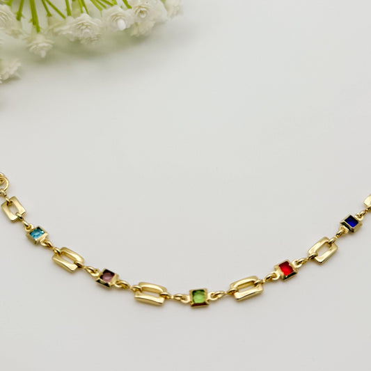 18k Gold Filled Chain Bracelet | Colored Block Square Link