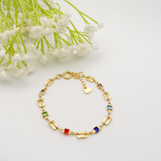 Colored Block Chain Bracelet | 18k gold filled Bracelet | Colored square chain | Dainty Bracelet | summer jewelry | gift for her