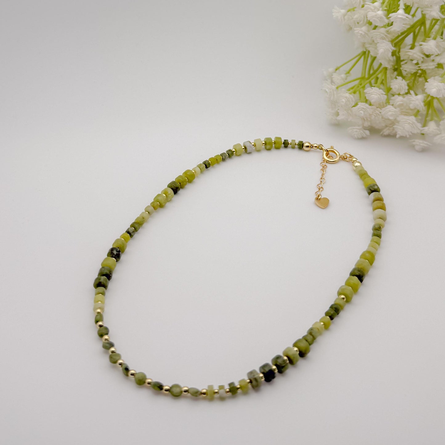 Jade Stone Beaded Necklace | 18k gold filled | Chunky gemstone necklace | beaded necklace | Summer jewelry | gifts | stone | green beads