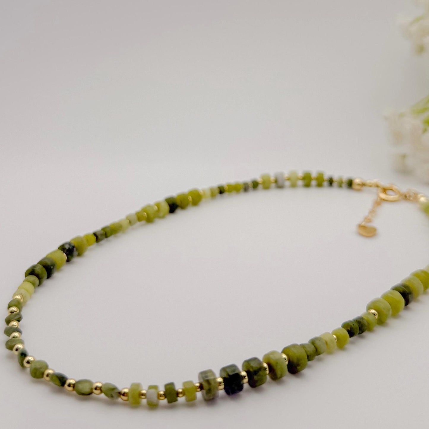 Jade Stone Beaded Necklace | 18k gold filled | Chunky gemstone necklace | beaded necklace | Summer jewelry | gifts | stone | green beads