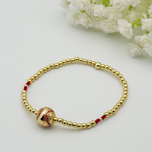 Sport Bracelet | 18k gold filled with sports ball bead  | beaded stretch bracelet | bracelet | soccer charm| tennis | softball | volleyball