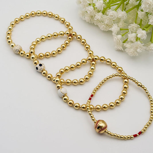 Sport Bracelet | 18k gold filled with sports ball bead | beaded stretch bracelet | bracelet | soccer charm| tennis | softball | volleyball