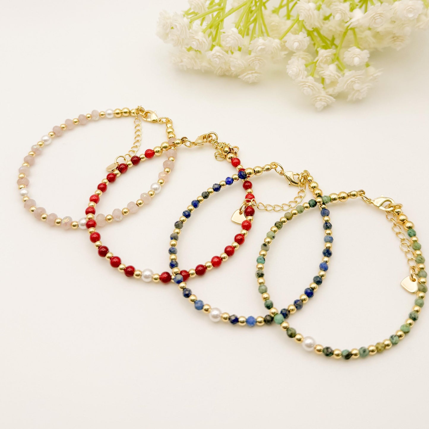 Dainty Gemstone Bracelet | 18k gold filled Bracelet | gemstone with pearl | Pearl Bracelet | Summer jewelry | gifts | stone bracelet