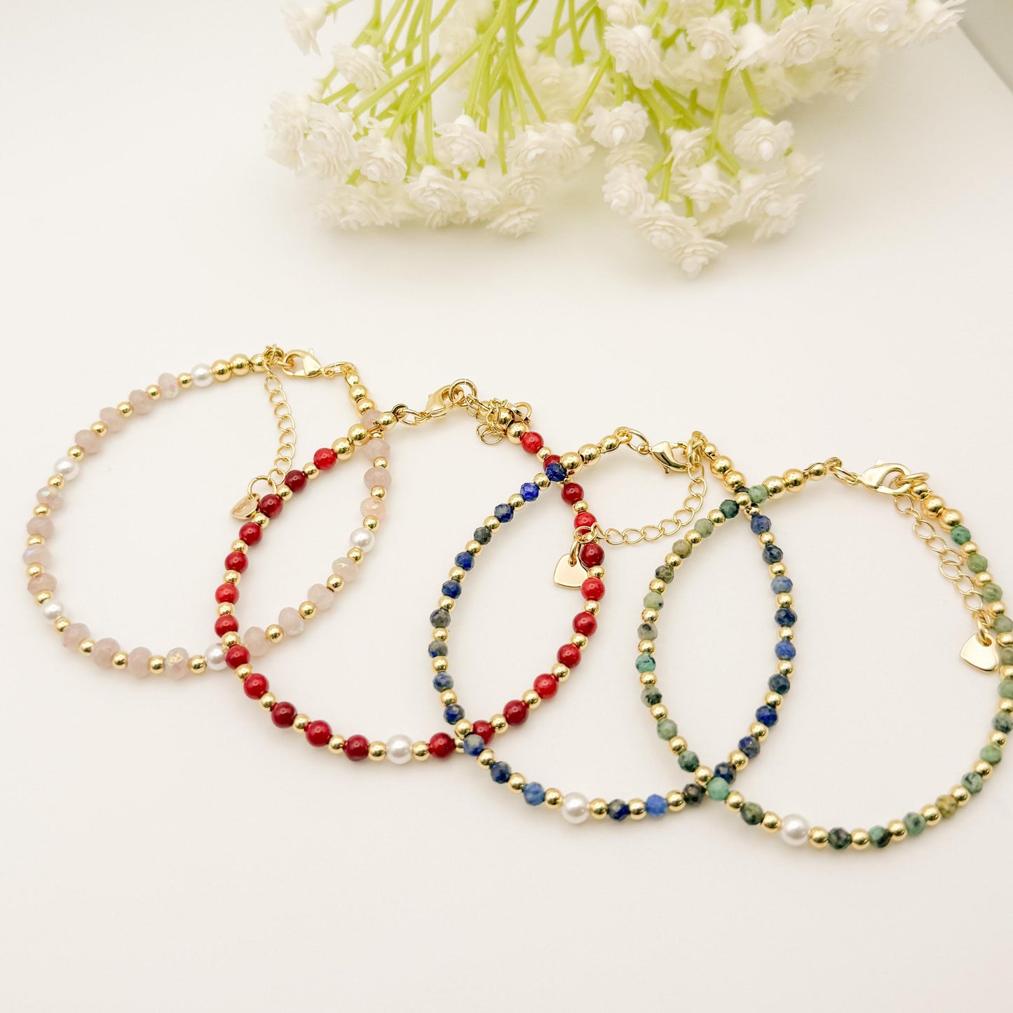 Dainty Gemstone Bracelet | 18k gold filled Bracelet | gemstone with pearl | Pearl Bracelet | Summer jewelry | gifts | stone bracelet