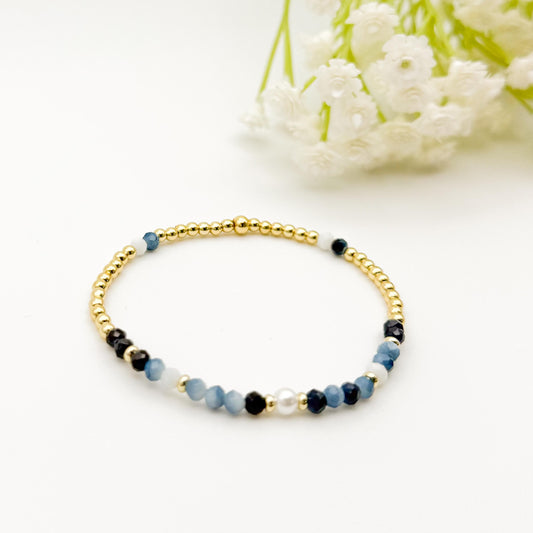 Gemstone Stretch Bracelet | 18k gold filled Bracelet | Navy gemstone | Beaded Bracelet | Summee jewelry | Blue | stone bracelet| gold bead