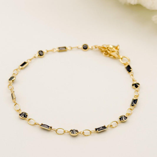 Dainty Black Stone Bracelet | 18k Gold Filled Chain, Summer Jewelry