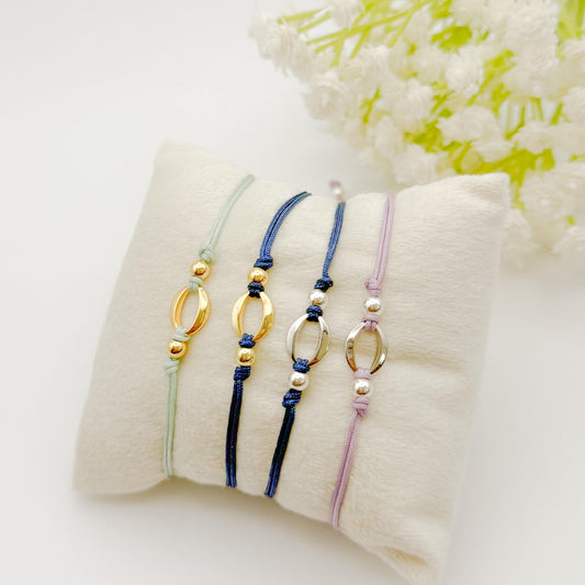 Cord with Oval Connecter Bracelet | 18k gold filled beads | adjustable cord bracelet | silver or gold | navy blue | summer | cord bracelet
