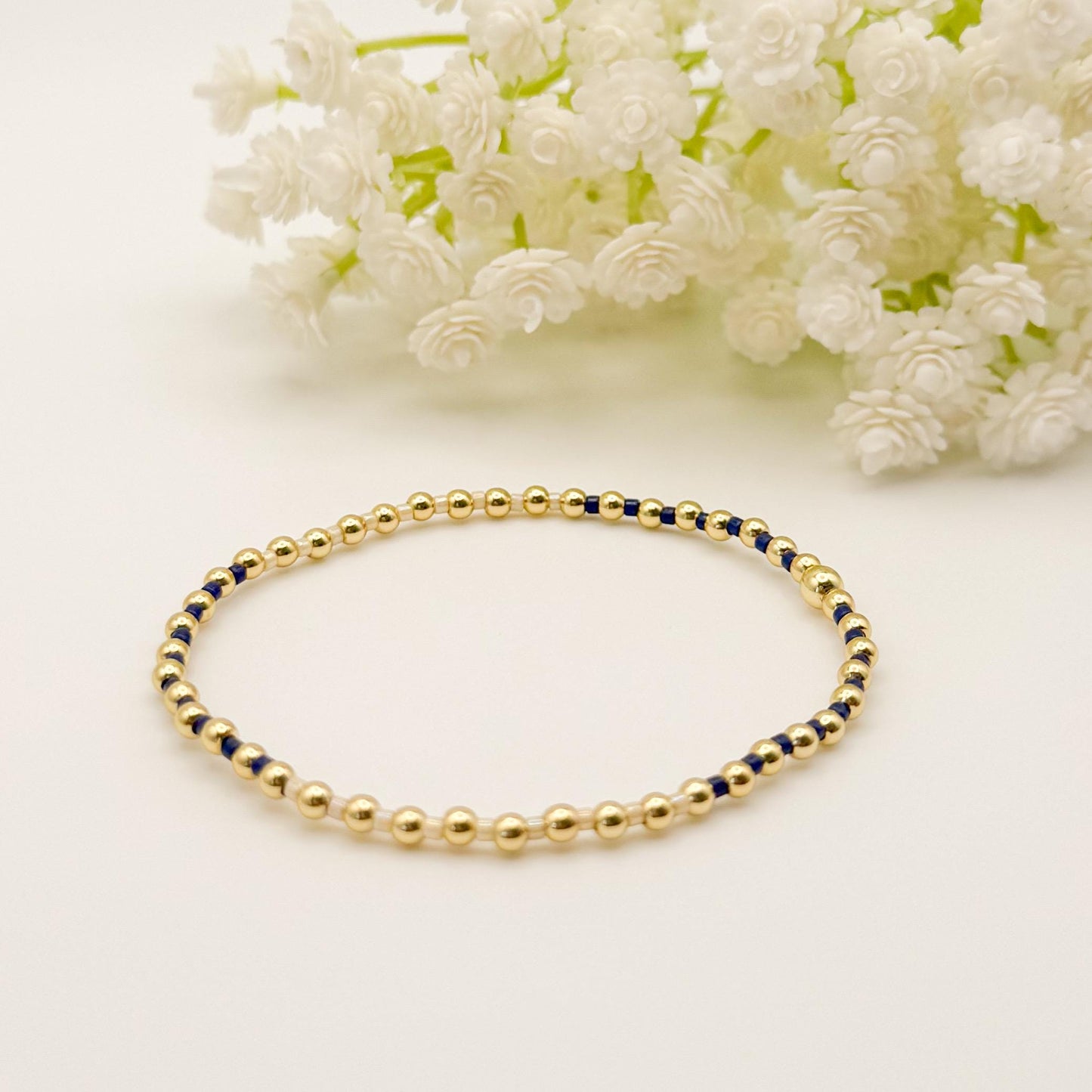 Twinkle| 18k gold filled with light blue and navy bracelet stack | beaded stretch bracelet | tiny bead bracelet | seed bead | gift set