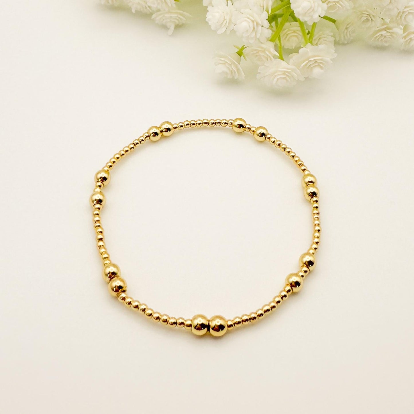 Denim | 18k gold filled with orange and blue bracelet stack | beaded stretch bracelet | tiny bead bracelet | seed bead | gift set