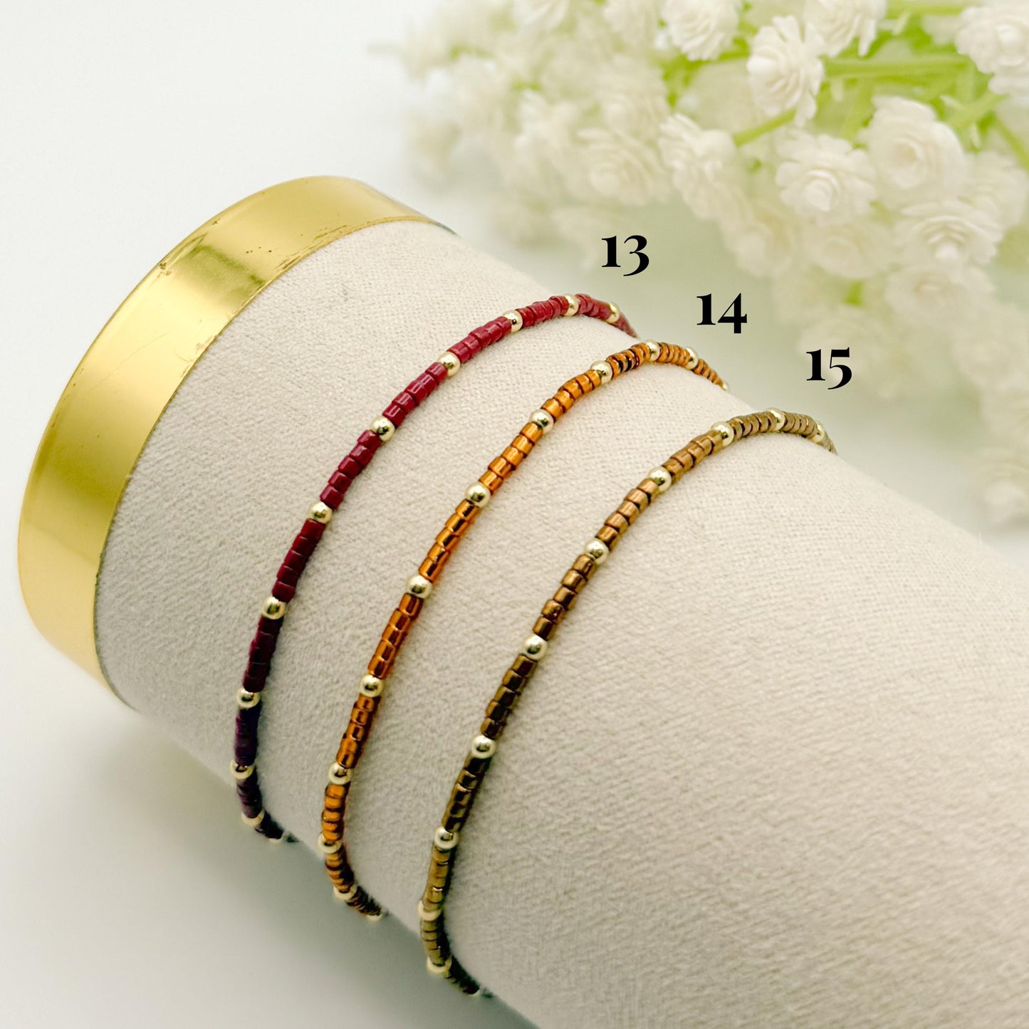 Fall seed bead stacking bracelet | 18k gold filled with colorful tiny beads | beaded stretch bracelet | seed bead | stackable stretch