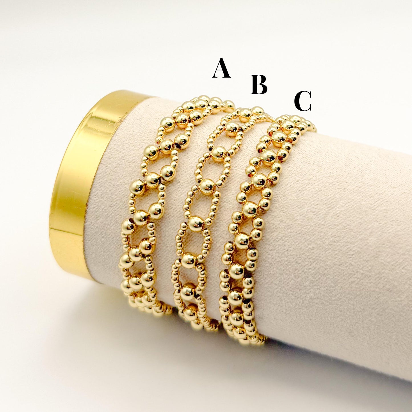 Golden Loop Bracelet | 18k gold filled with beaded link design | beaded stretch bracelet | vintage bead bracelet  | gift set | chunky gold