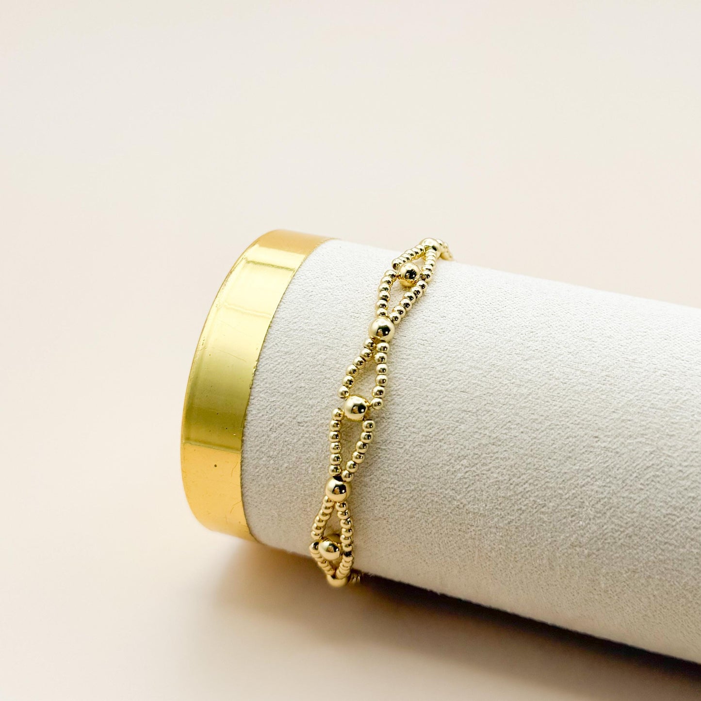 Gold Double Bracelet | 18k gold filled double strand bracelet | beaded stretch bracelet | tiny bead bracelet | mixed metal | gift set