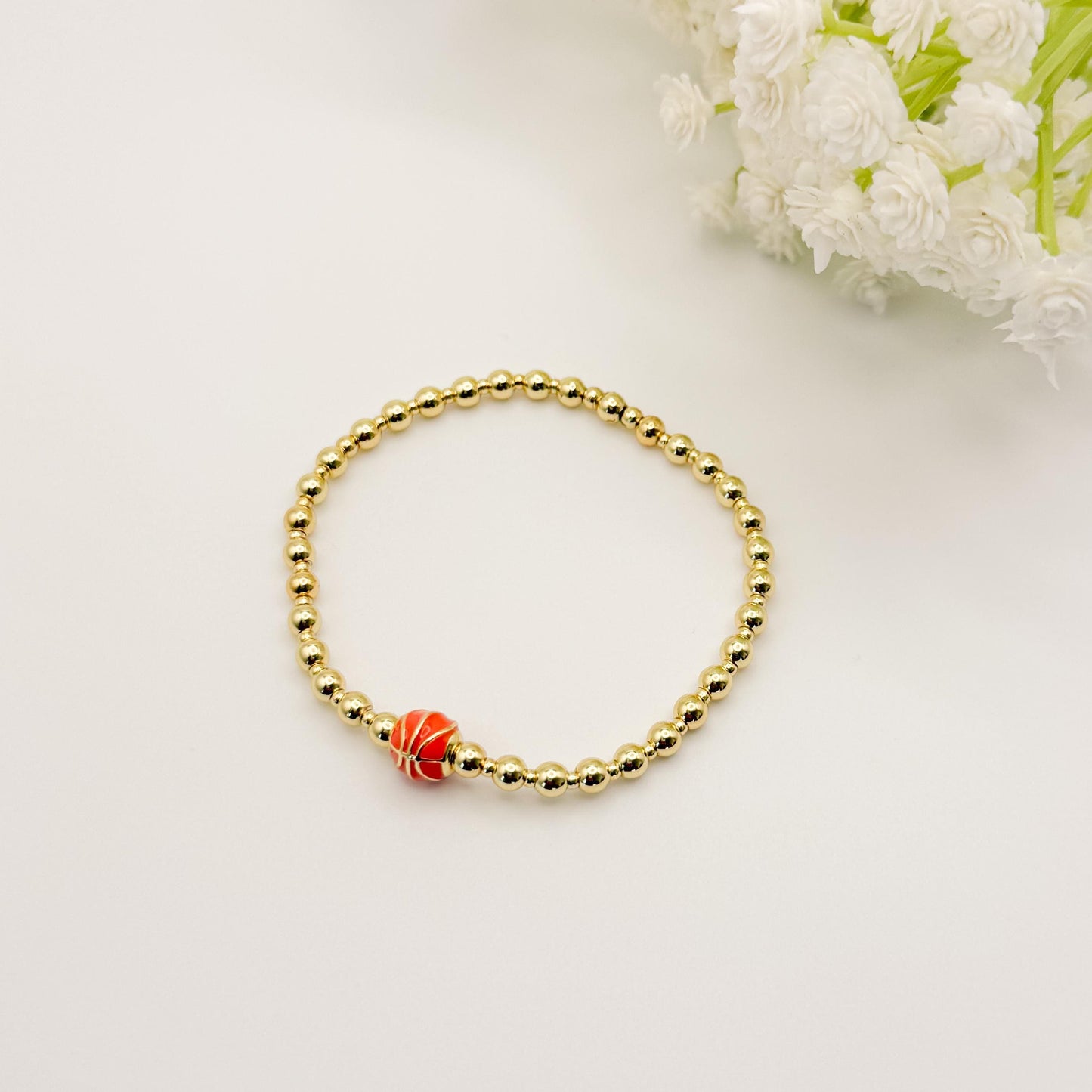 Sport Bracelet | 18k gold filled with sports ball bead | beaded stretch bracelet | bracelet | soccer charm| tennis | softball | volleyball