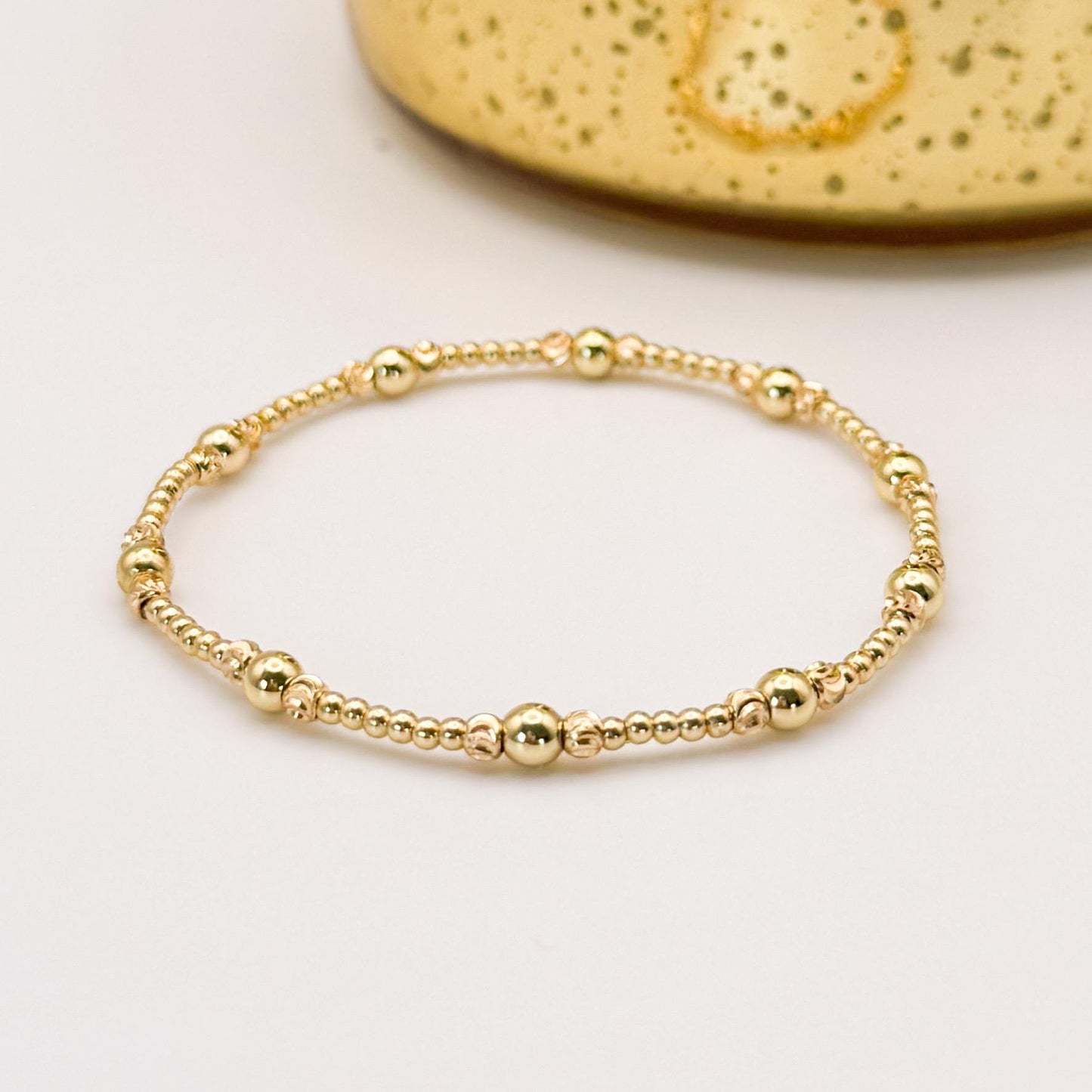 Midnight Glow | 18k gold filled with black and cream bracelet stack | beaded stretch bracelet | tiny bead bracelet | seed bead | holiday