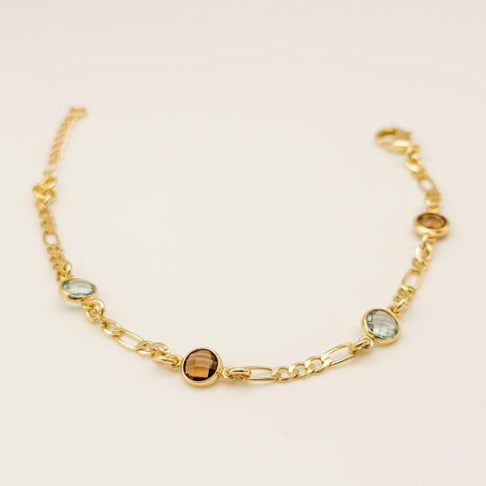 Stone 18k Gold Filled Chain Bracelet Blue and Brown Stone on Chain, Minimalist Jewelry